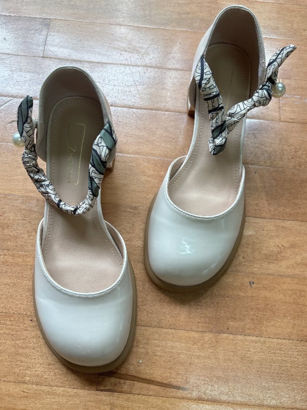 Cream Patent Mary Jane Block Heels – Size 7–7.5 / EU 37–37.5